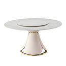 8-Seater Sintered Stone Dining Table With Turntable And Elegant Wood/Metal Base, 59" (HBG17835)