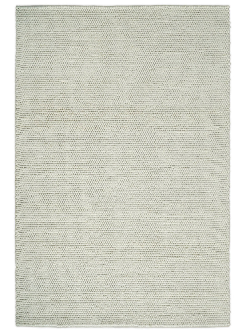 THE RUG DECOR Solid Ivory Chunky Wool Felt Hand Woven Contemporary Area Rug (HBG41658)