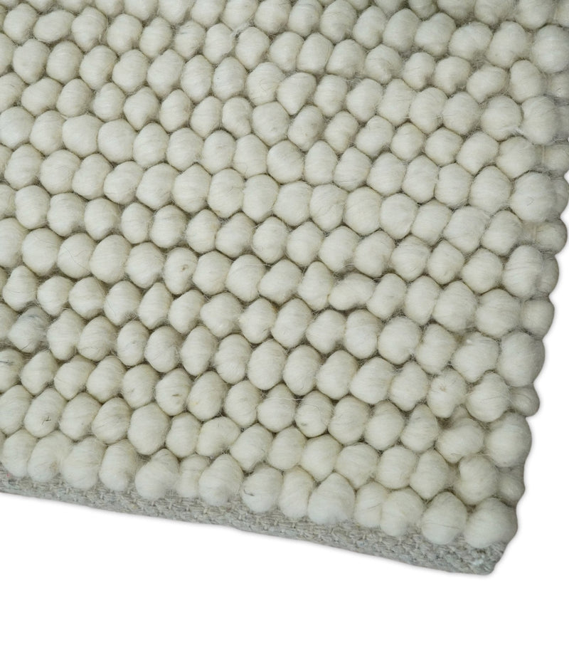 THE RUG DECOR Solid Ivory Chunky Wool Felt Hand Woven Contemporary Area Rug (HBG41658)