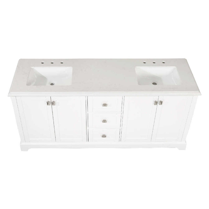 72" White Bathroom Vanity With Carrara Marble Countertop And Ceramic Sink (HBG90537)-HBG