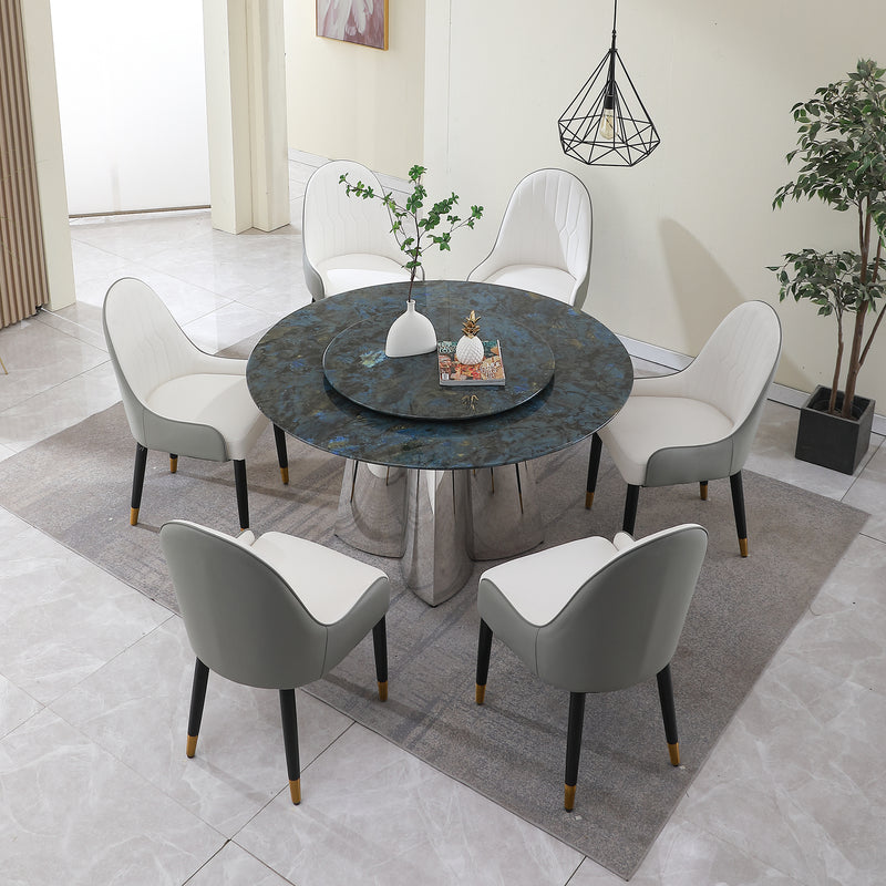 Large Sintered Stone Dining Table With Round Turntable, 53.3" (HBG21982)