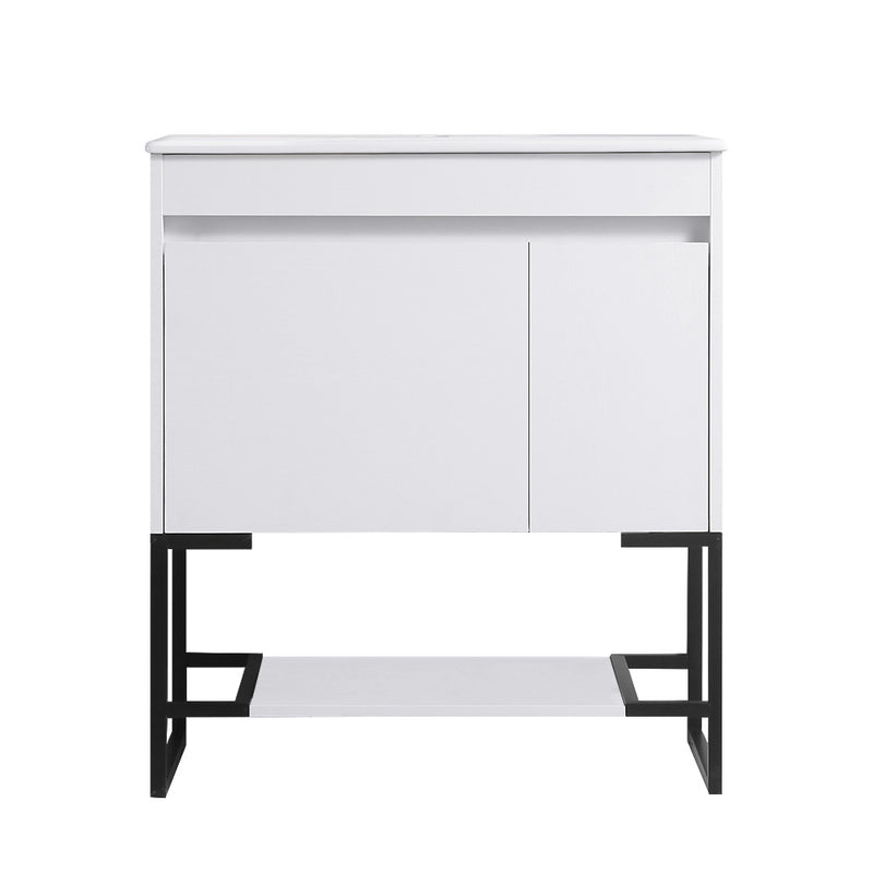 Sleek White Bathroom Vanity Cabinet With Shelf, 30" (HBG74317)