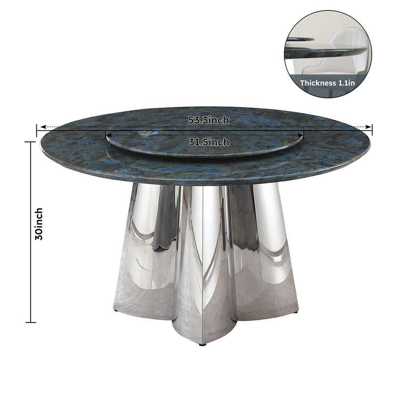 Large Sintered Stone Dining Table With Round Turntable, 53.3" (HBG21982)