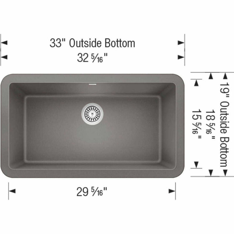  BLANCO Ikon Metallic Gray 33" Apron Single Bowl Farmhouse Sink [401900] (HBG85297)-HBG