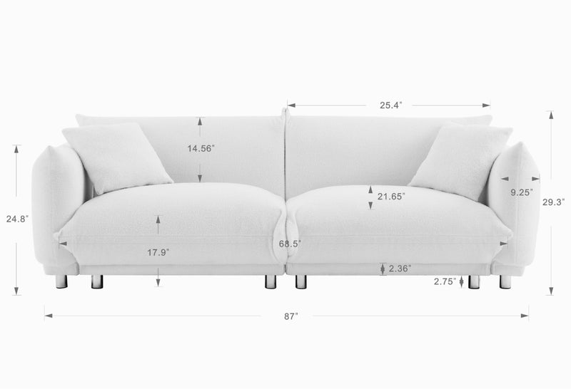 Cozy Bread-Shaped Sofa With 2 Pillows And Anti-Skid Metal Feet, White (HBG75862)