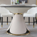 8-Seater Sintered Stone Dining Table With Turntable And Elegant Wood/Metal Base, 59" (HBG17835)