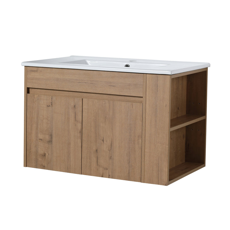 Elegant White Ceramic Basin Bathroom Vanity With Adjustable Open Shelf, 30" (HBG34631) - HBG