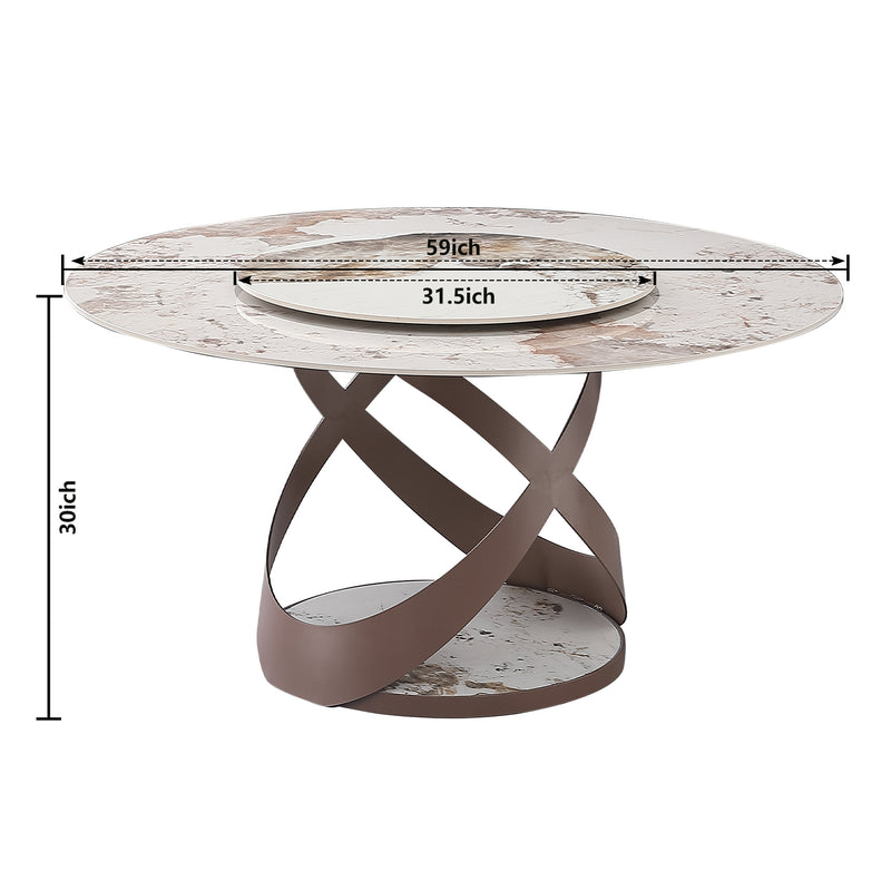 Premium Sintered Round Stone Dining Table With Turntable And 8 Chairs, 59" (HBG97835)