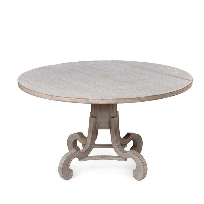 LOVECUP Round Foyer Dining Table With Natural White Finish And Ornate Pedestal Base, 54" (HBG36525) - HBG