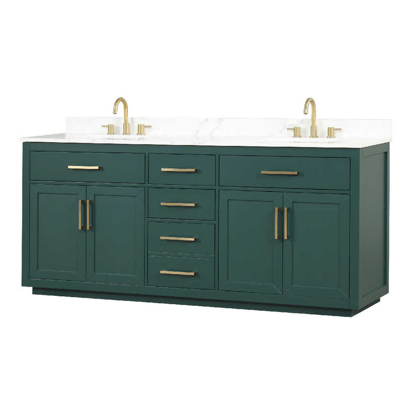 Modern Green Bathroom Vanity With Soft Close Cabinet And 3 Drawers, 80" (HBG80239)-HBG