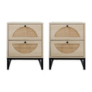 Modern Natural Rattan 2-Drawer Bedside End Table W/ Metal Base, 21" (HBG80147) - HBG