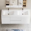 Modern White Floating Bathroom Storage Vanity Cabinet With Double Resin Top Basin 60" (HBG12851)-HBG