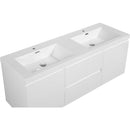 Modern White Floating Bathroom Storage Vanity Cabinet With Double Resin Top Basin 60" (HBG12851)-HBG