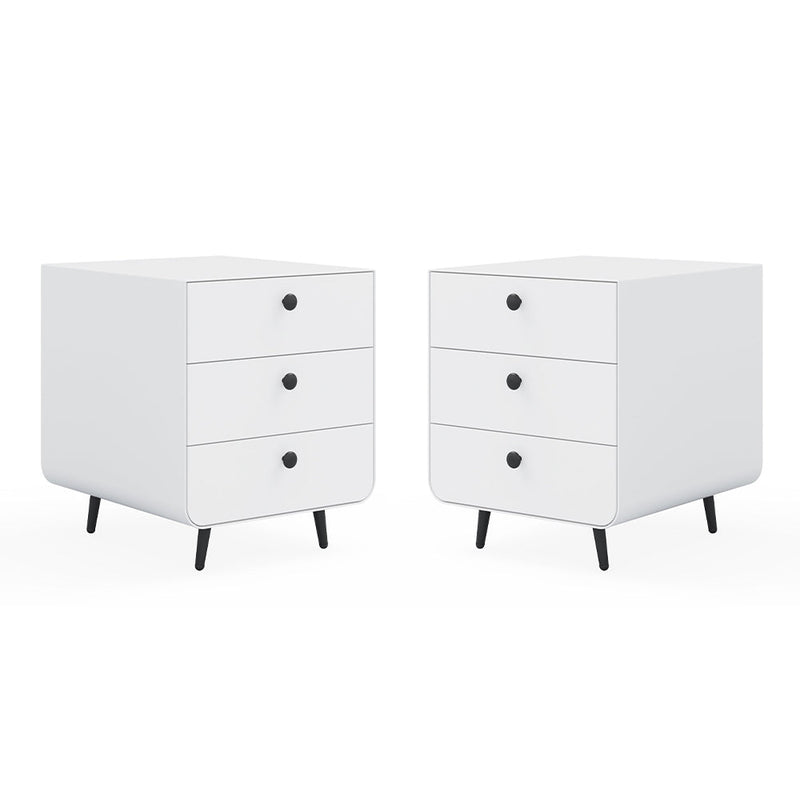 Modern White Steel 3 Drawer Nightstand With Circular Handle, 20 Inch (HBG28531) - HBG