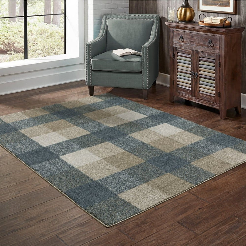 ORIENTAL WEAVERS Alton 5093X Teal Farmhouse Geometric Polyester Indoor Area Rug (HBG63910)-HBG