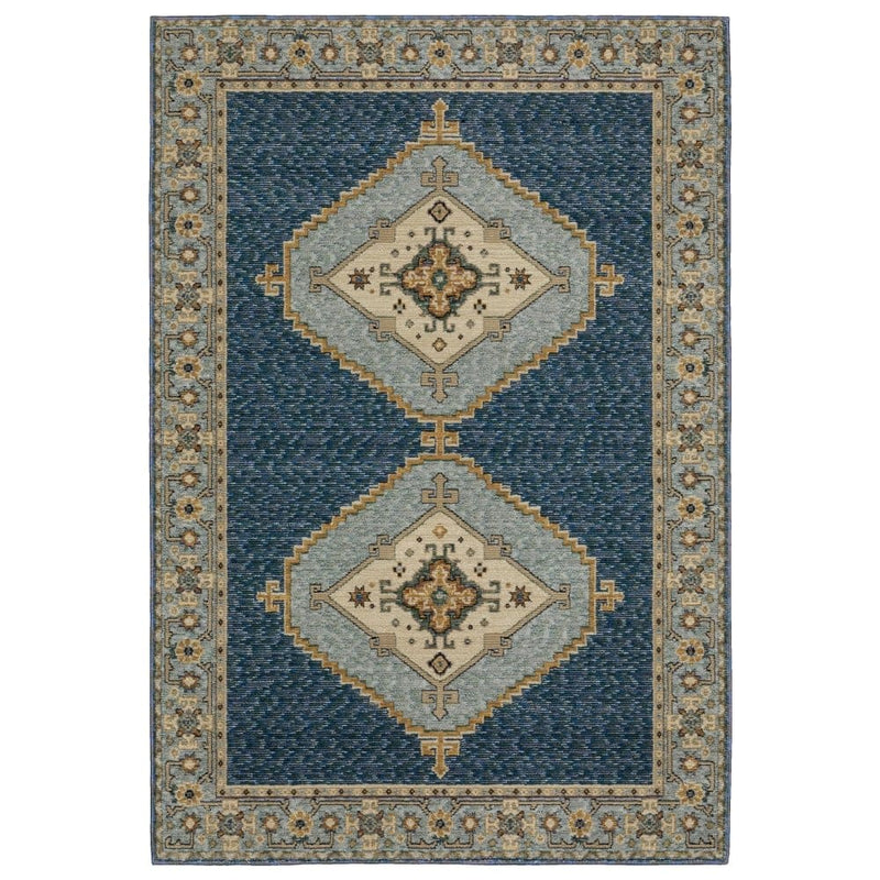 ORIENTAL WEAVERS Andorra 2430A Blue Traditional Medallion Nylon Indoor Area Rectangle Rug (HBG98765)-HBG