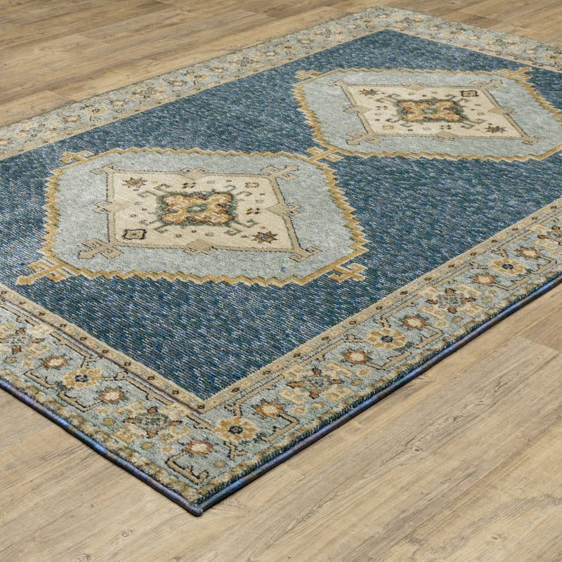 ORIENTAL WEAVERS Andorra 2430A Blue Traditional Medallion Nylon Indoor Area Rectangle Rug (HBG98765)-HBG