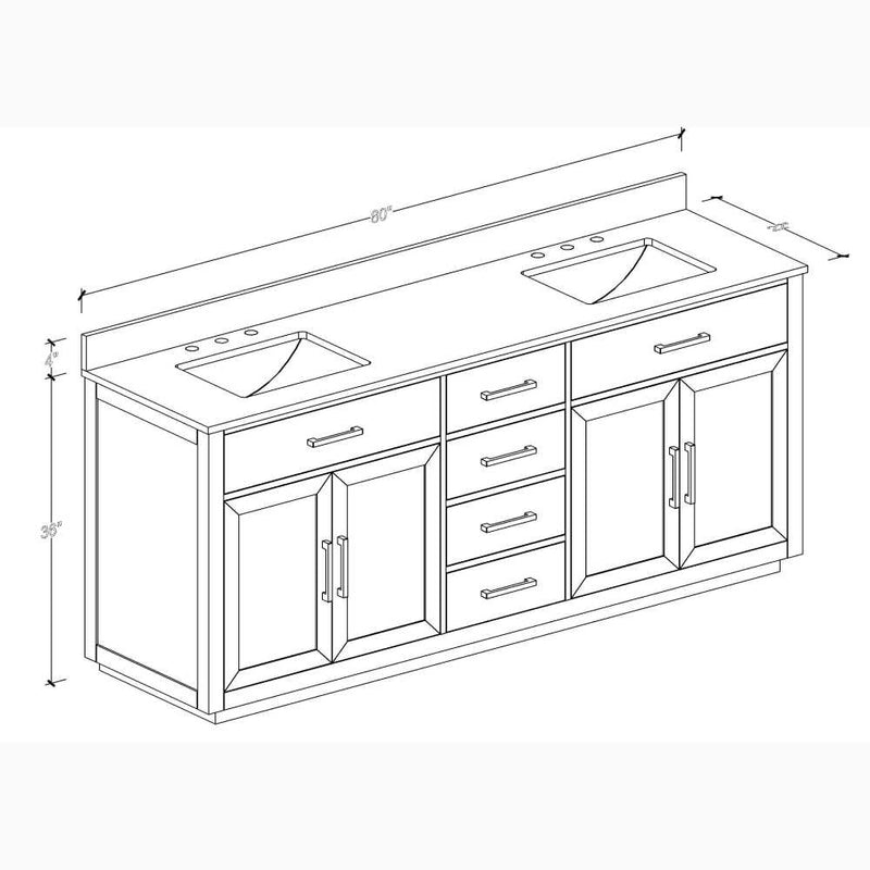 Premium 80" Solid Wood Bathroom Vanity Cabinet With Double Sink And Quartz Countertop (HBG95851)-HBG