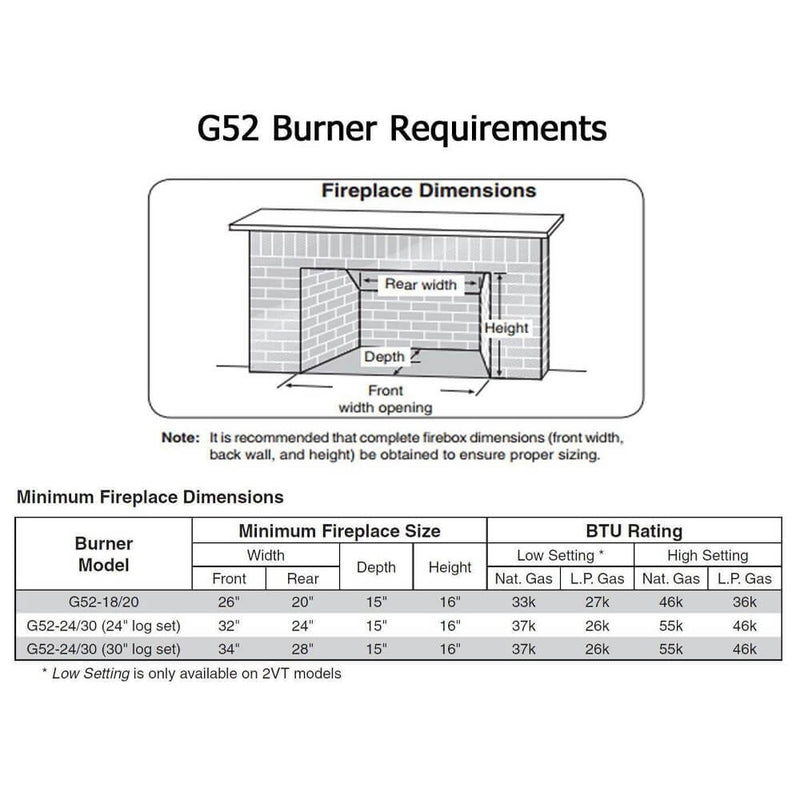 REAL FYRE 24/30" Vented G52 Electronic Variable Valve Fireplace Burner With Remote [G52-24/30-2VT] (HBG27291)