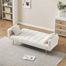 Teddy Fleece Beige Sofa Bed With 2 Throw Pillows, 72" (HBG73824)-HBG