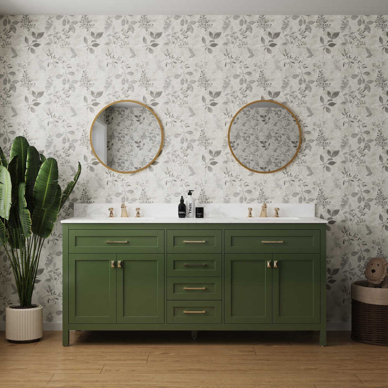 Traditional 72" Green Bathroom Solid Wood Cabinet Vanity Sink With Marble Top (HBG74925)-HBG