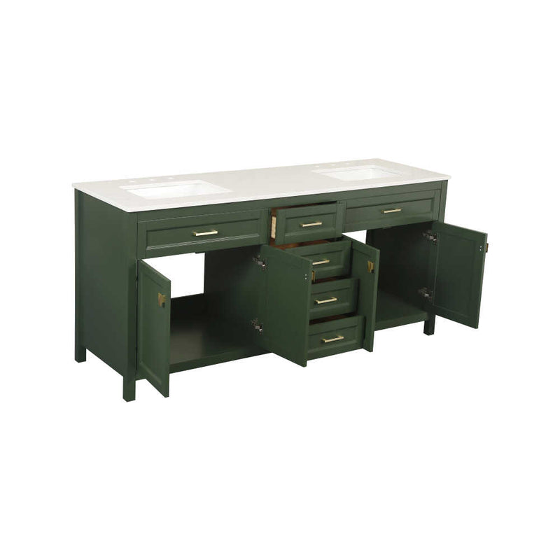 Traditional 72" Green Bathroom Solid Wood Cabinet Vanity Sink With Marble Top (HBG74925)-HBG