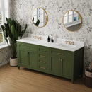 Traditional 72" Green Bathroom Solid Wood Cabinet Vanity Sink With Marble Top (HBG74925)-HBG