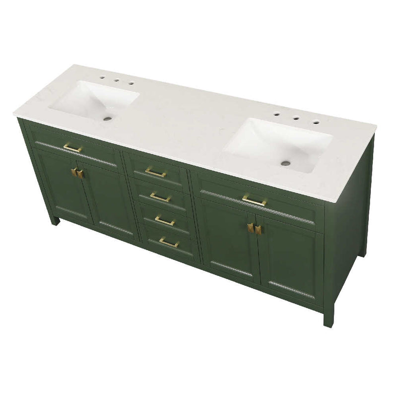 Traditional 72" Green Bathroom Solid Wood Cabinet Vanity Sink With Marble Top (HBG74925)-HBG