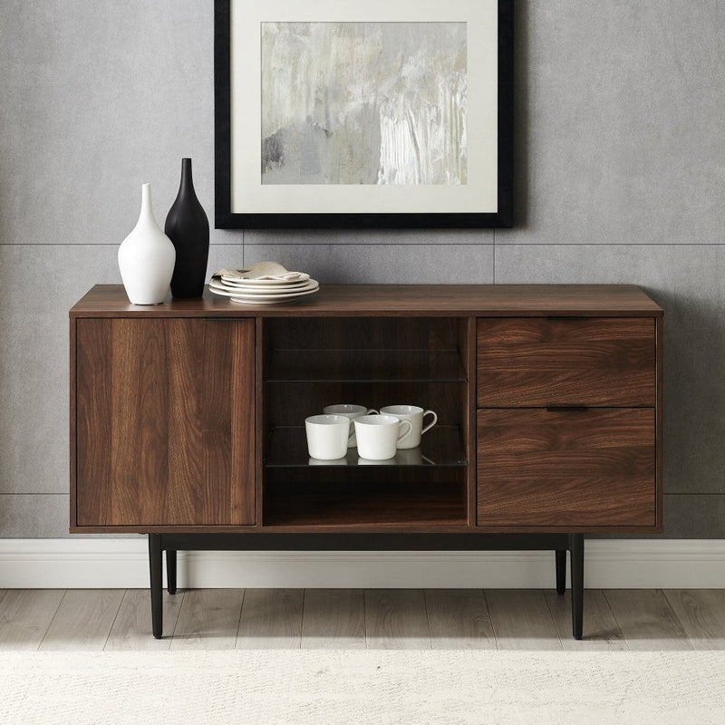 WALKER EDISON Chic Mid-Century Sideboard with 2 Drawers, Adjustable Shelves 52" (HBG69428) - HBG