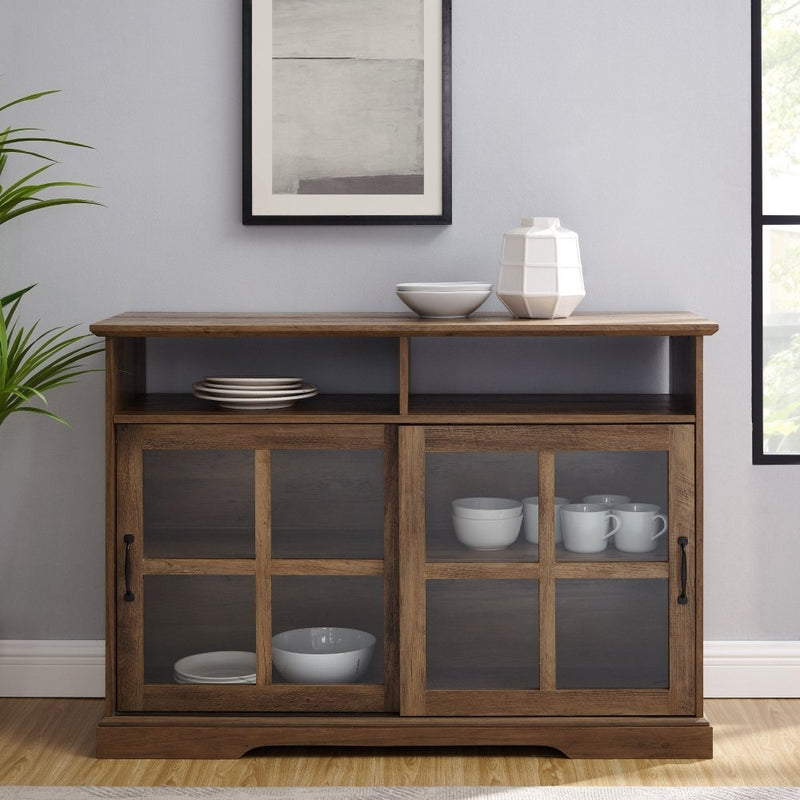 WALKER EDISON Farmhouse Sideboard With Sliding Glass Doors And Adjustable Shelves, 47.5" (HBG33345) - HBG