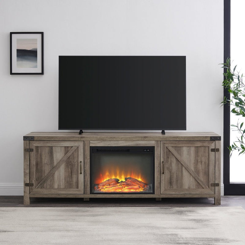 WALKER EDISON Farmhouse TV Stand With Electric Fireplace And Adjustable Shelves (HBG83567) - HBG