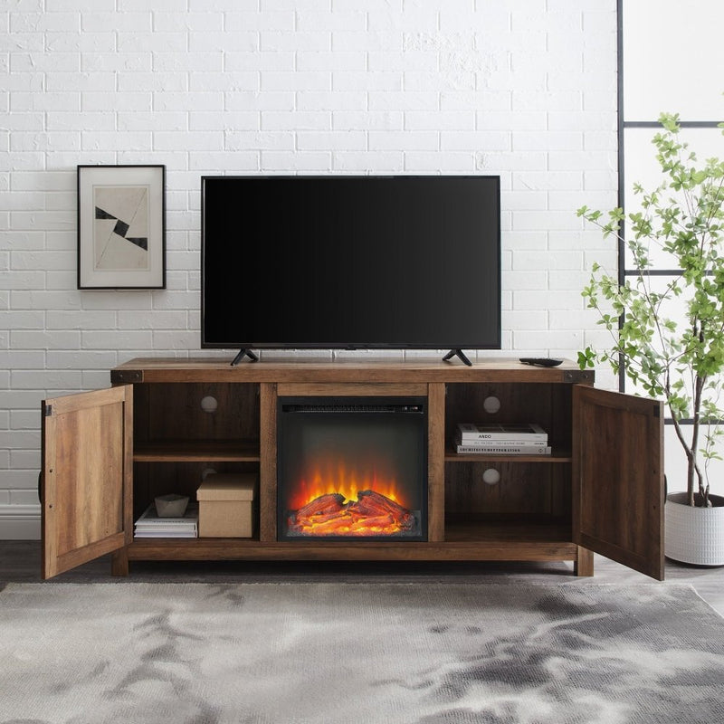 WALKER EDISON Farmhouse TV Stand With Electric Fireplace And Adjustable Shelves (HBG83567) - HBG