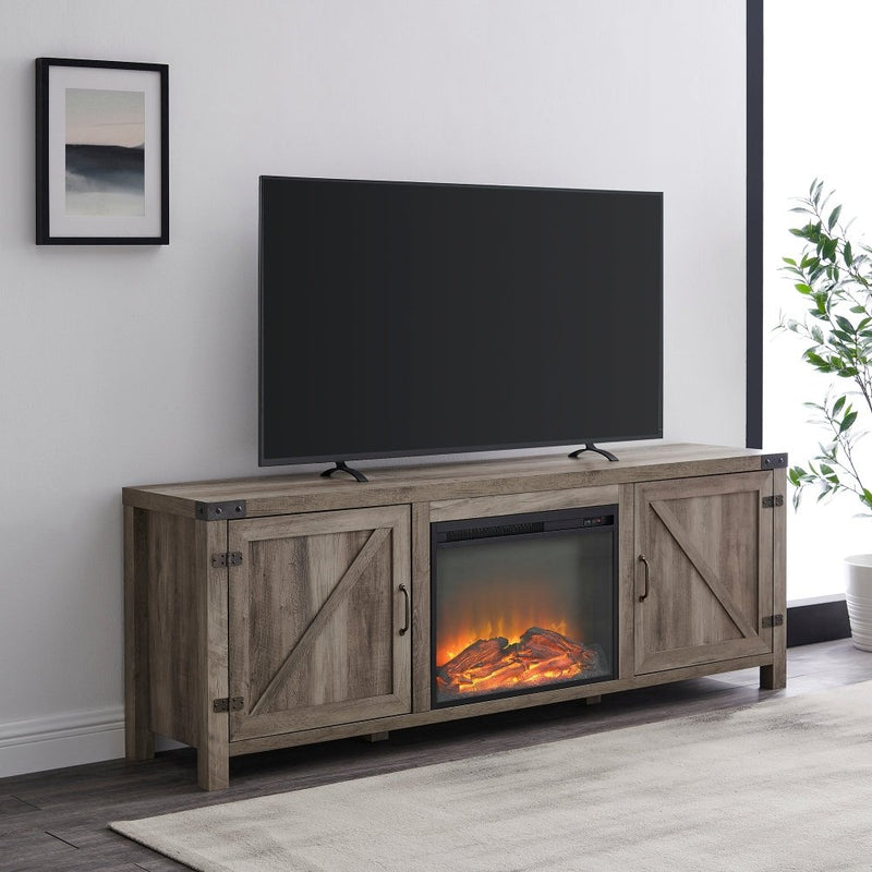 WALKER EDISON Farmhouse TV Stand With Electric Fireplace And Adjustable Shelves (HBG83567) - HBG