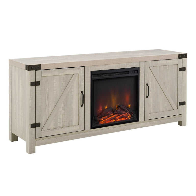 WALKER EDISON Farmhouse TV Stand With Electric Fireplace And Adjustable Shelves (HBG83567) - HBG