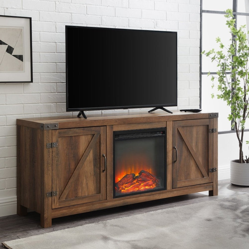 WALKER EDISON Farmhouse TV Stand With Electric Fireplace And Adjustable Shelves (HBG83567) - HBG