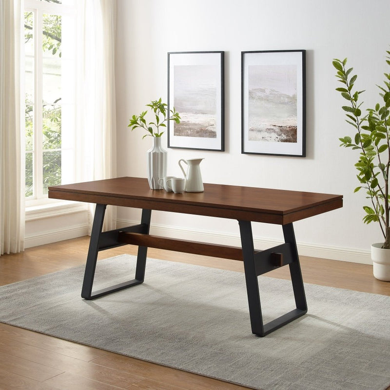 WALKER EDISON Minimalist Luxe Dark Walnut Industrial Bridge-Leg Dining Table , 69" (HBG89012) - HBG