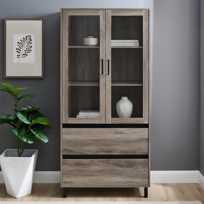 WALKER EDISON Modern Display Storage Hutch With Soft Close Doors And Smooth Drawer Glides (HBG10245) - HBG