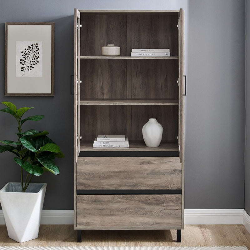 WALKER EDISON Modern Display Storage Hutch With Soft Close Doors And Smooth Drawer Glides (HBG10245) - HBG