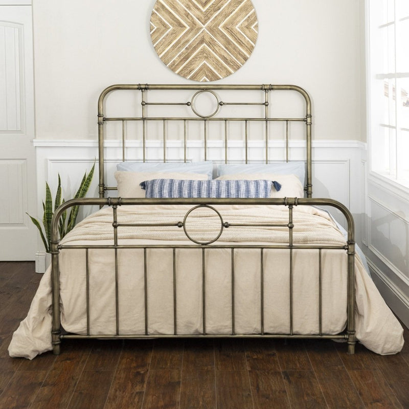 WALKER EDISON Modern Queen Bed Frame W/ Bronze Powder Coat Finish & Curved Piping Detail (HBG15937) - HBG