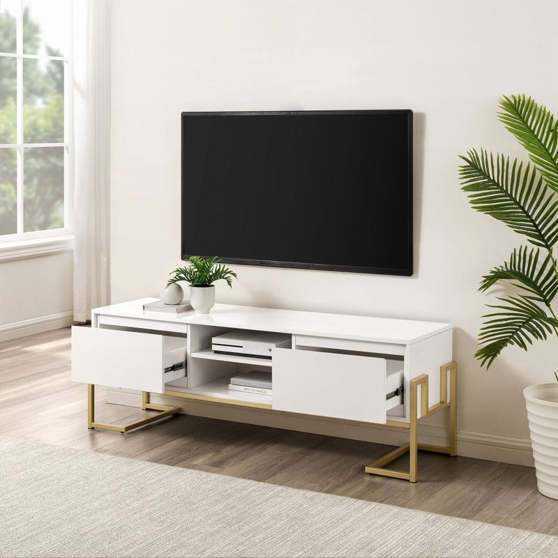 WALKER EDISON Modern TV Stand 2 Chamfered Top Drawers With Adjustable Shelving (HBG52817) - HBG