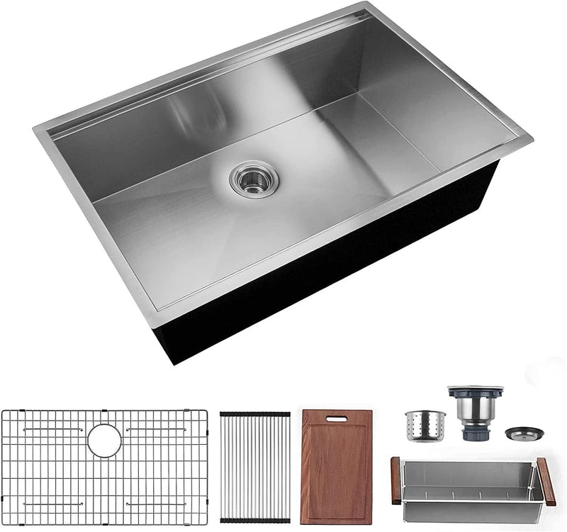 18 Gauge Undermount Workstation Stainless Steel Single Bowl Kitchen Sink, 32” (95716487) - HBG