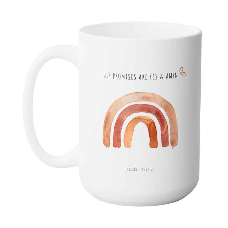 2 CORINTHIANS 1:20 FAITH MUG - Premium Large White Round  Ceramic Coffee Tea Mug With C-Handle, 15OZ Side View