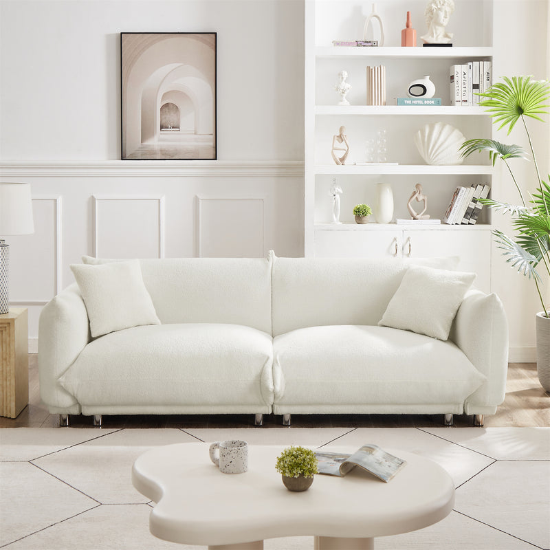 Cozy Bread-Shaped Sofa With 2 Pillows And Anti-Skid Metal Feet, White (HBG75862)