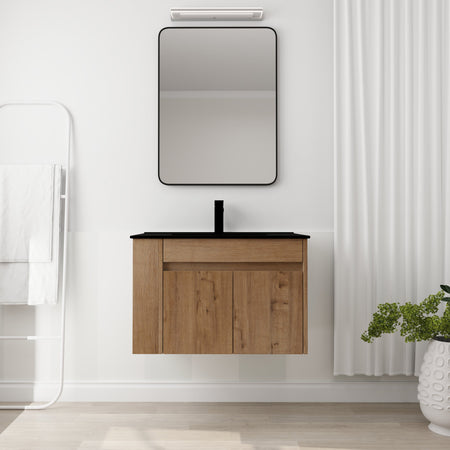 30" Modern Bathroom Vanity Set - Black Ceramic Basin with Adjustable Open Shelf (93146285) - Home By Gratitea