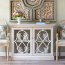 LOVECUP Classic Wood Console With Removable Shelves And Quatrefoil Glass Doors (HBG45289)