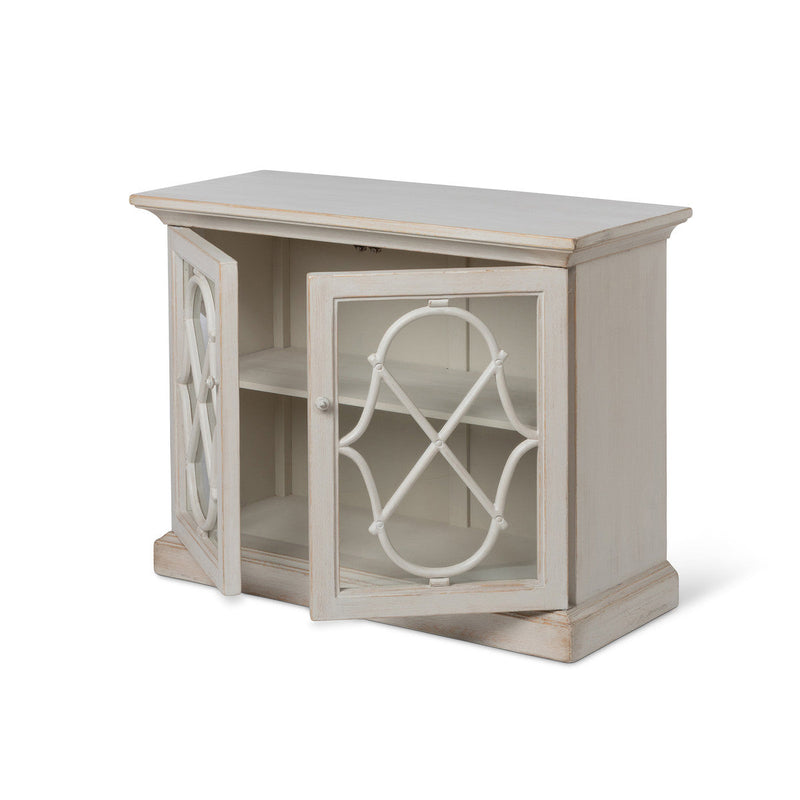 LOVECUP Classic Wood Console With Removable Shelves And Quatrefoil Glass Doors (HBG45289)