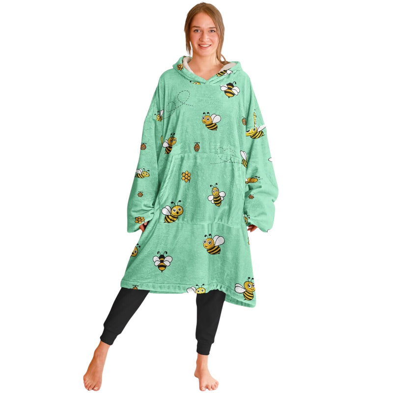 BEE SLEEP HOODIE - Premium Soft Polyester Unisize Wearable Snug Hoodie Blanket With Plush Hood - HBG