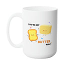 BUTTER HALF LOVE MUG - Premium Large White Round BPA-Free Cute Ceramic Coffee Tea Mug With C-Handle, 15OZ Side View