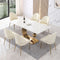 Carrara White Stone Dining Table Set W/ Gold Stainless Steel Base & 6 Chairs, 71" (HBG48521) - HBG