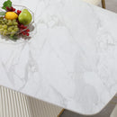 Carrara White Stone Dining Table With Striped Pedestal Base, 71" (HBG21473) - HBG